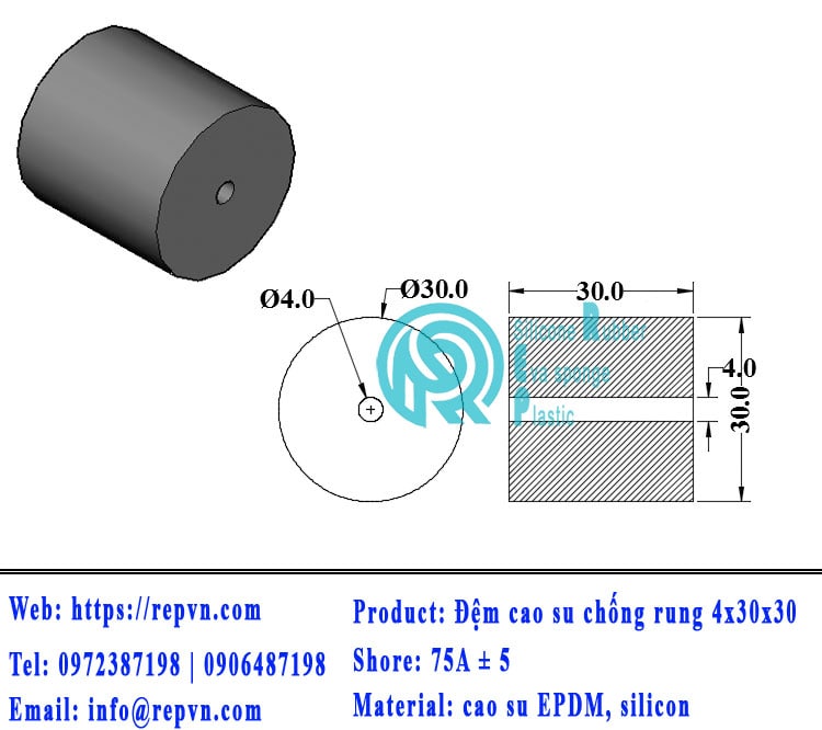 dem cao su chong rung 4x30x30 min