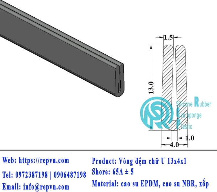 Vòng đệm nối nhiệt cao su chữ U 2.0mm min