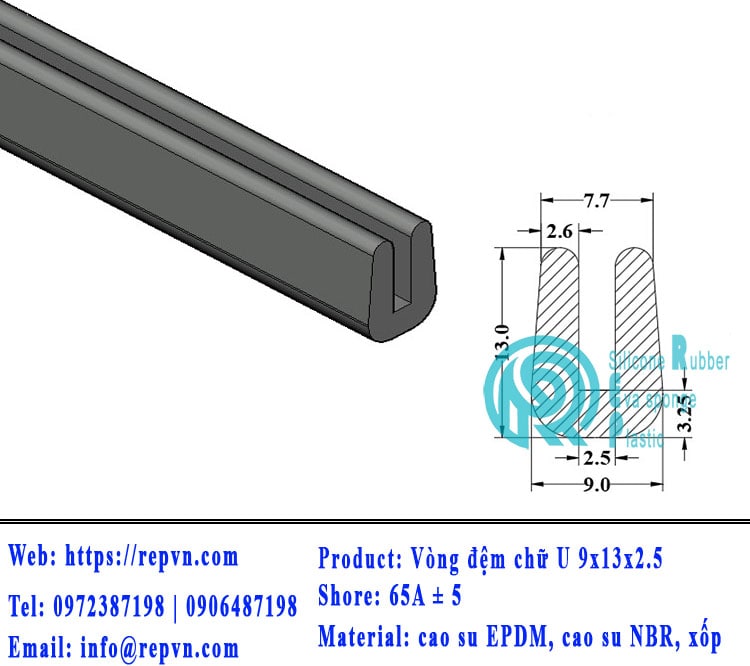 Vòng đệm nối nhiệt cao su chữ U 3.0mm min