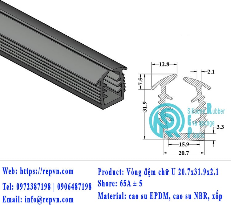 Vòng đệm nối nhiệt cao su chữ U 4.0mm min