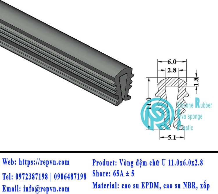 Vòng đệm nối nhiệt cao su chữ U 4.5mm min