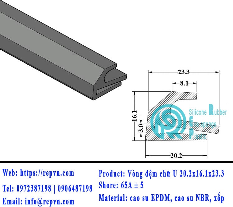 Vòng đệm nối nhiệt cao su chữ U 6.0mm min