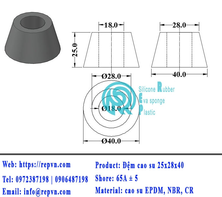 dem cao su chong va 25x28x40 min