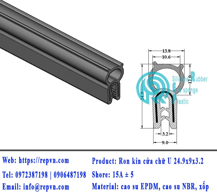 Vòng đệm nối nhiệt cao su chữ U 1.0mm min