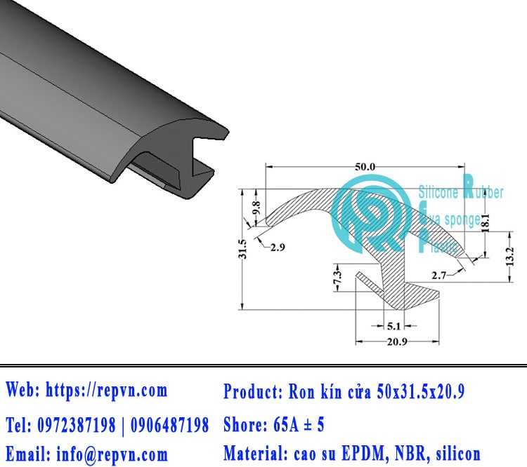 Vòng đệm nối nhiệt cao su chữ U 1.5mm min