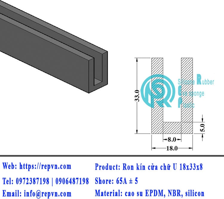 Vòng đệm nối nhiệt cao su chữ U 2.0mm min