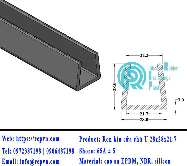 Vòng đệm nối nhiệt cao su chữ U 3.0mm min