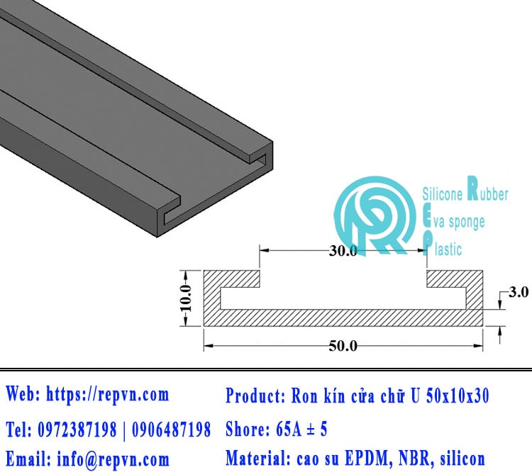 Vòng đệm nối nhiệt cao su chữ U 5.0mm min