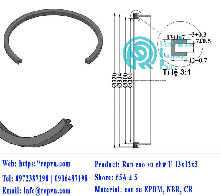 thanh ron cao su chu U 13x12x3 min