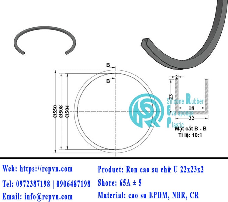 thanh ron cao su chu U 22x23x2 min