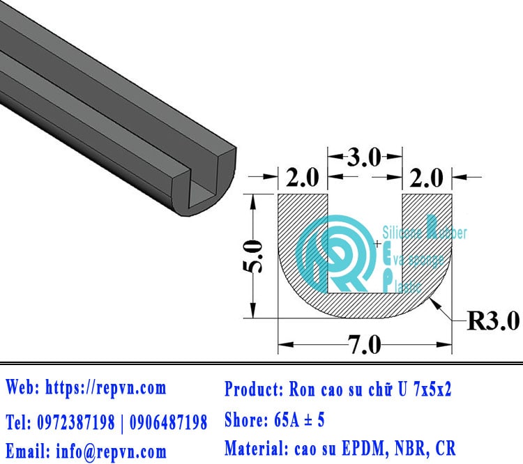 thanh ron cao su chu U 7x5x2 min