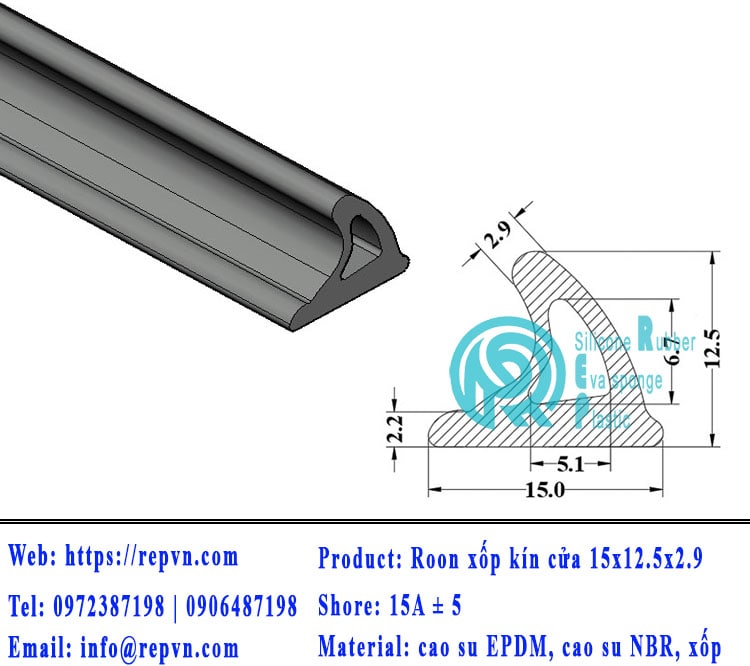 Vòng đệm nối nhiệt cao su chữ U 5.0mm min