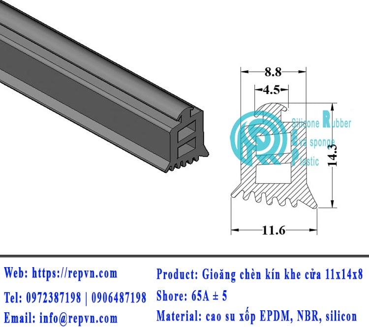 Vòng đệm nối nhiệt cao su chữ U 5.5mm min