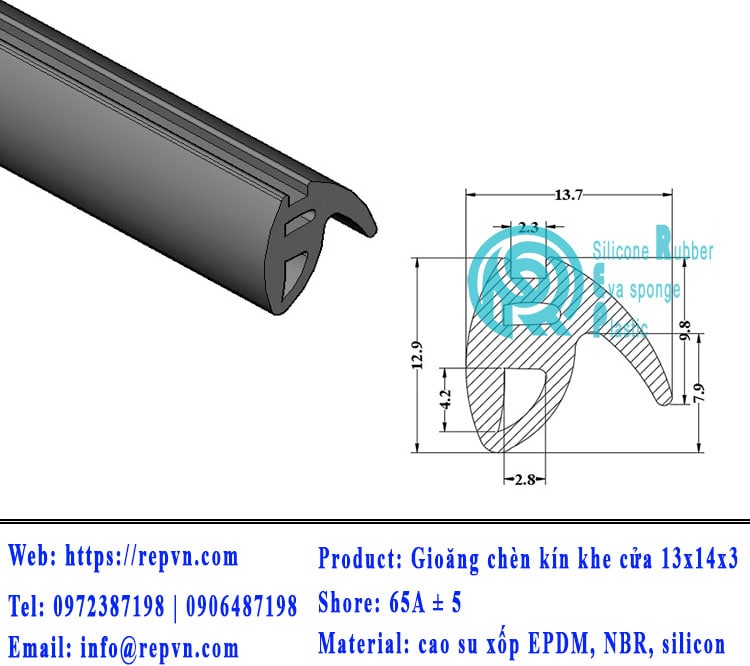 Vòng đệm nối nhiệt cao su chữ U 5.5mm min