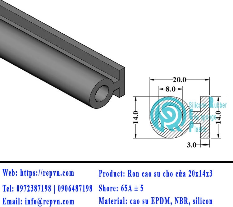 Vòng đệm nối nhiệt cao su chữ U 1.5mm min