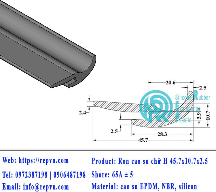 Vòng đệm nối nhiệt cao su chữ U 2.0mm min