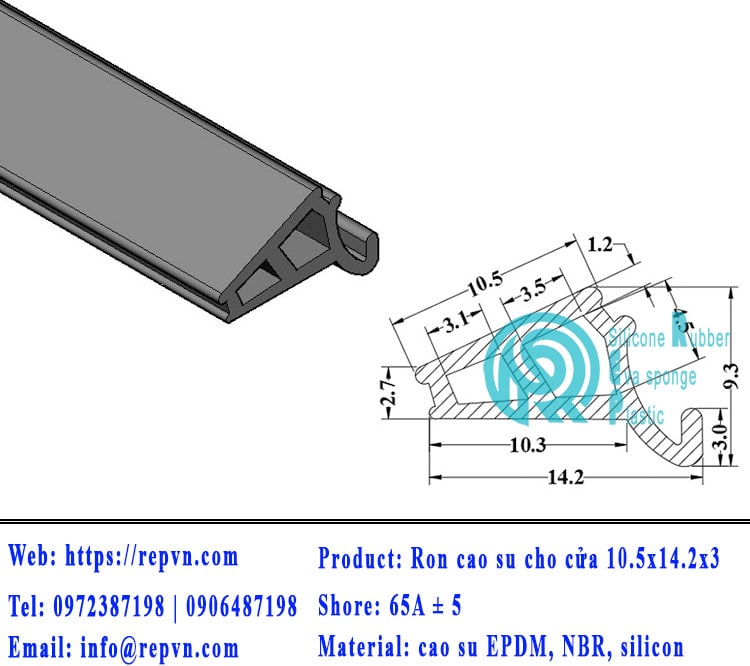 Vòng đệm nối nhiệt cao su chữ U 5.5mm min