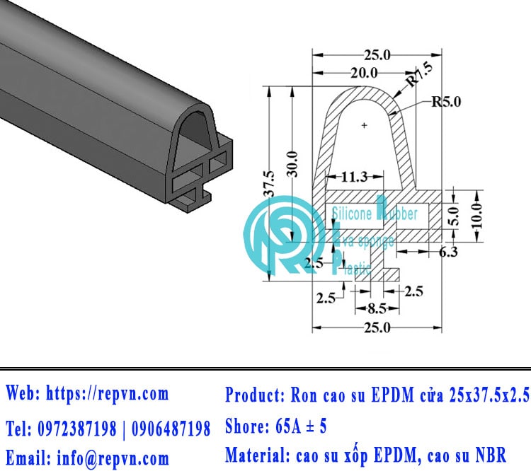 ron xop EPDM tron phi 1.0mm min