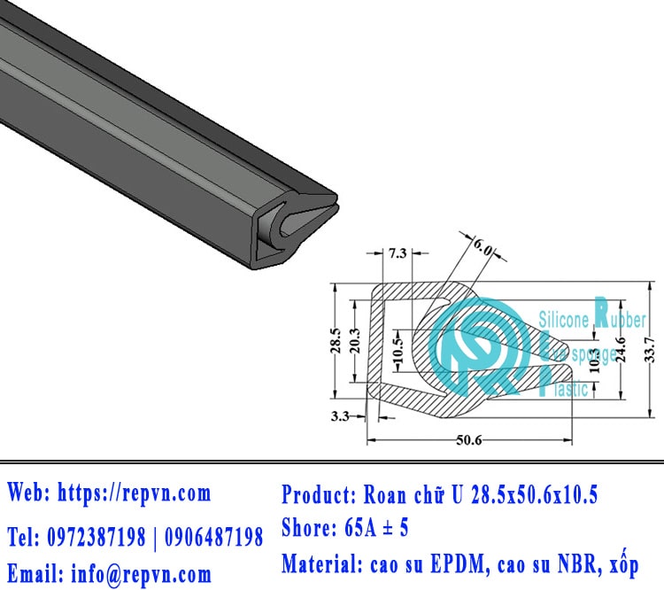 Vòng đệm nối nhiệt cao su chữ U 1.5mm min