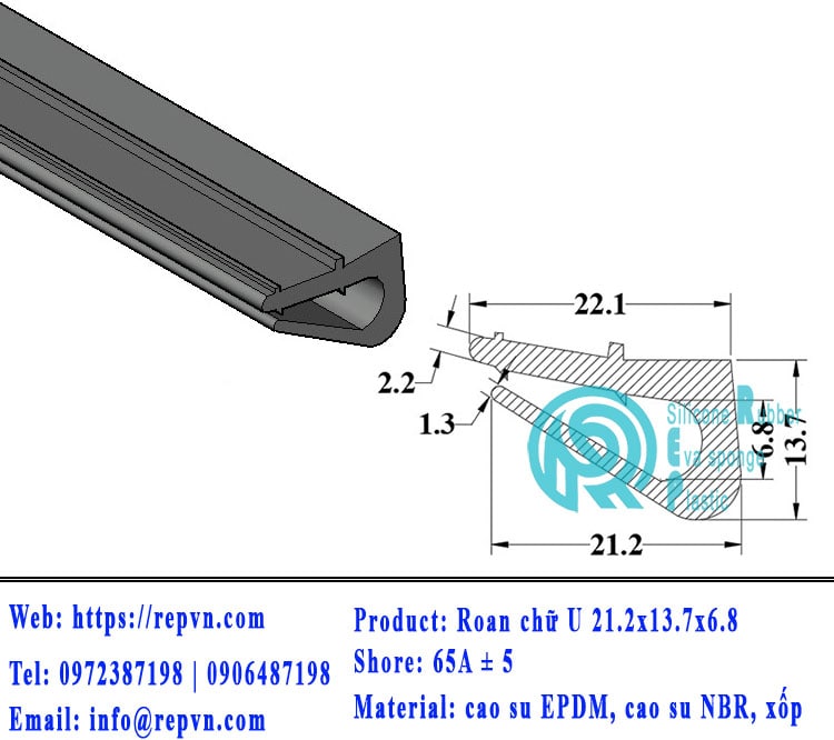 Vòng đệm nối nhiệt cao su chữ U 5.0mm min