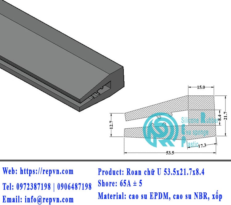 Vòng đệm nối nhiệt cao su chữ U 5.0mm min