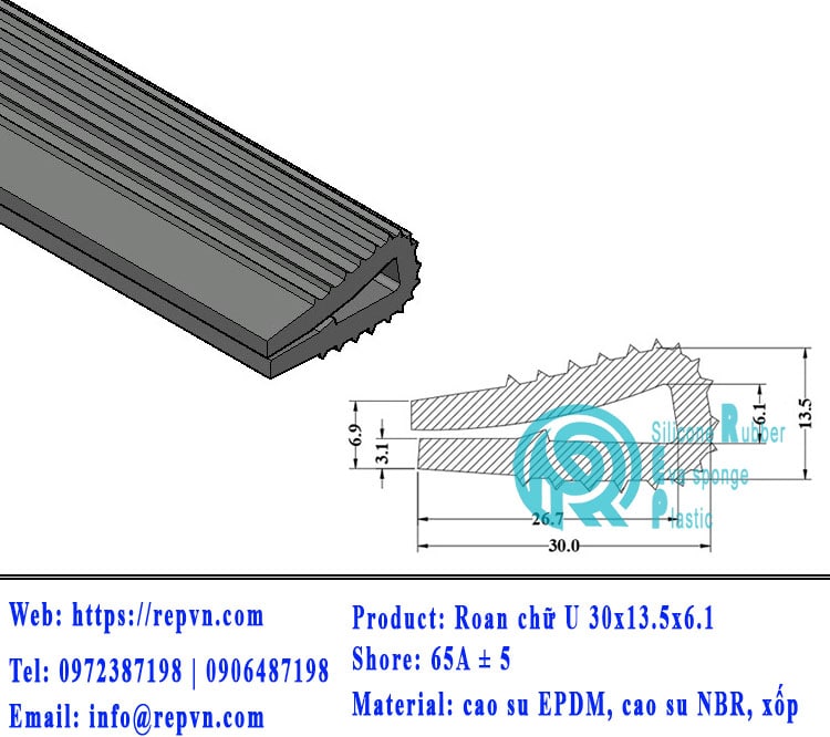 Vòng đệm nối nhiệt cao su chữ U 6.0mm min