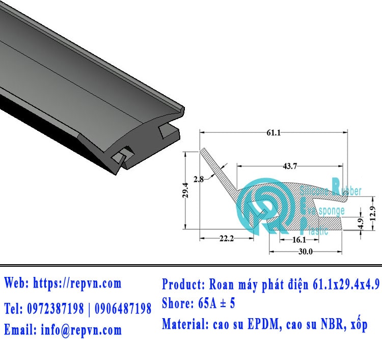 Vòng đệm nối nhiệt cao su chữ U 6.5mm min